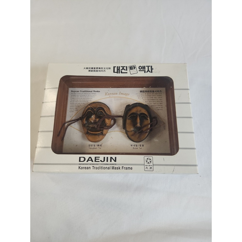 Daejin Korean 3D Masks Yangban & Bune Wooden Shadow Box Framed